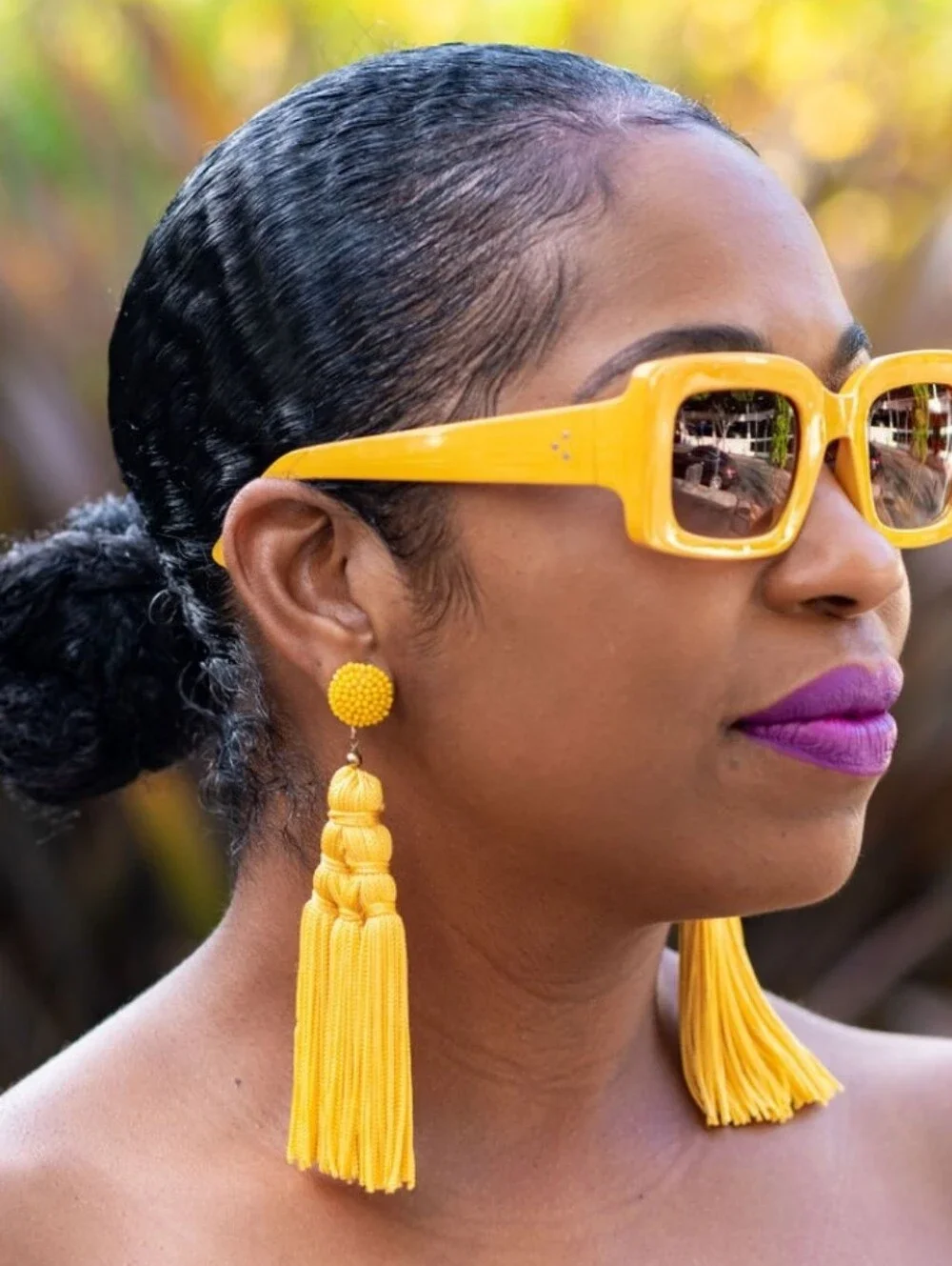 J.Crew Beaded Post Tiered Tassel Earrings in Yellow/Mustard